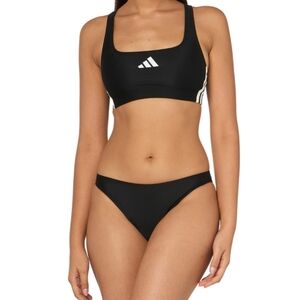 NWT Adidas Women's Bold 3-Stripes V-Back Bikini Black White - Size 4